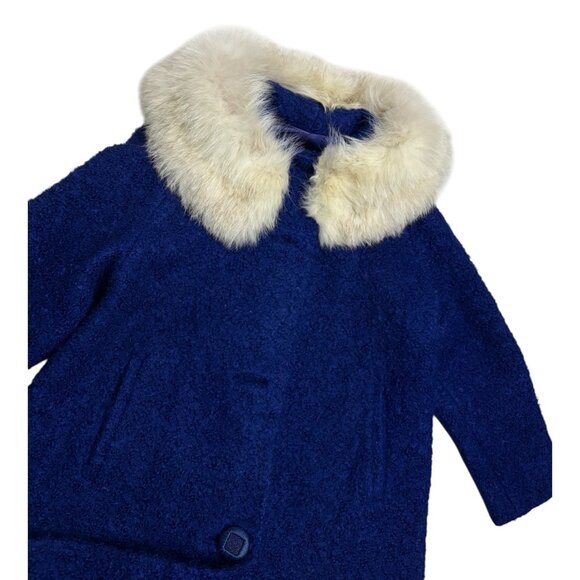 VINTAGE GENUINE FUR Blue Retro Lined Luxury Winter Coat Womens Medium - Picture 2 of 8